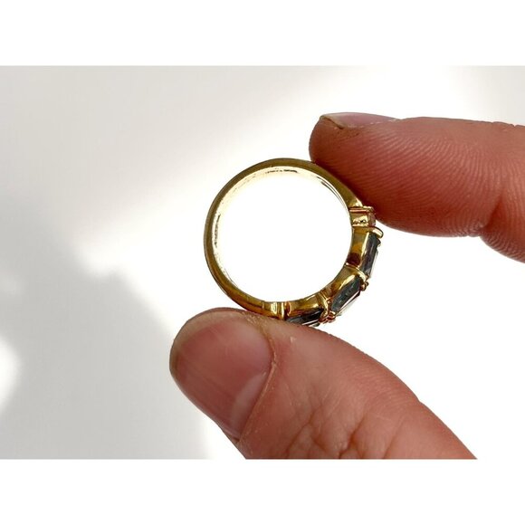 18k Gold HGE Multi Gemstone Triple Row Cocktail Vintage Ring - sz 6 - Picture 5 of 10